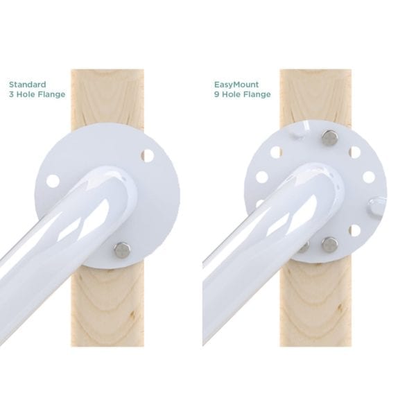 Side by side comparison of 3 hole flanges with the Easy Mount 9 Hole Flange