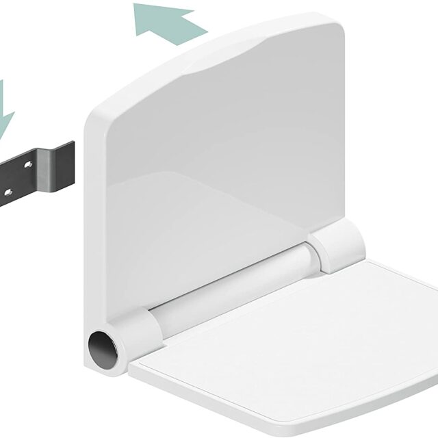 Illustration to show the Fold Down Seat and how it installs to a brack installed on the wall