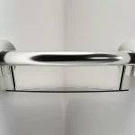 Front view of the PLUS Series Corner Shelf in Brushed Stainless Steel Finish.